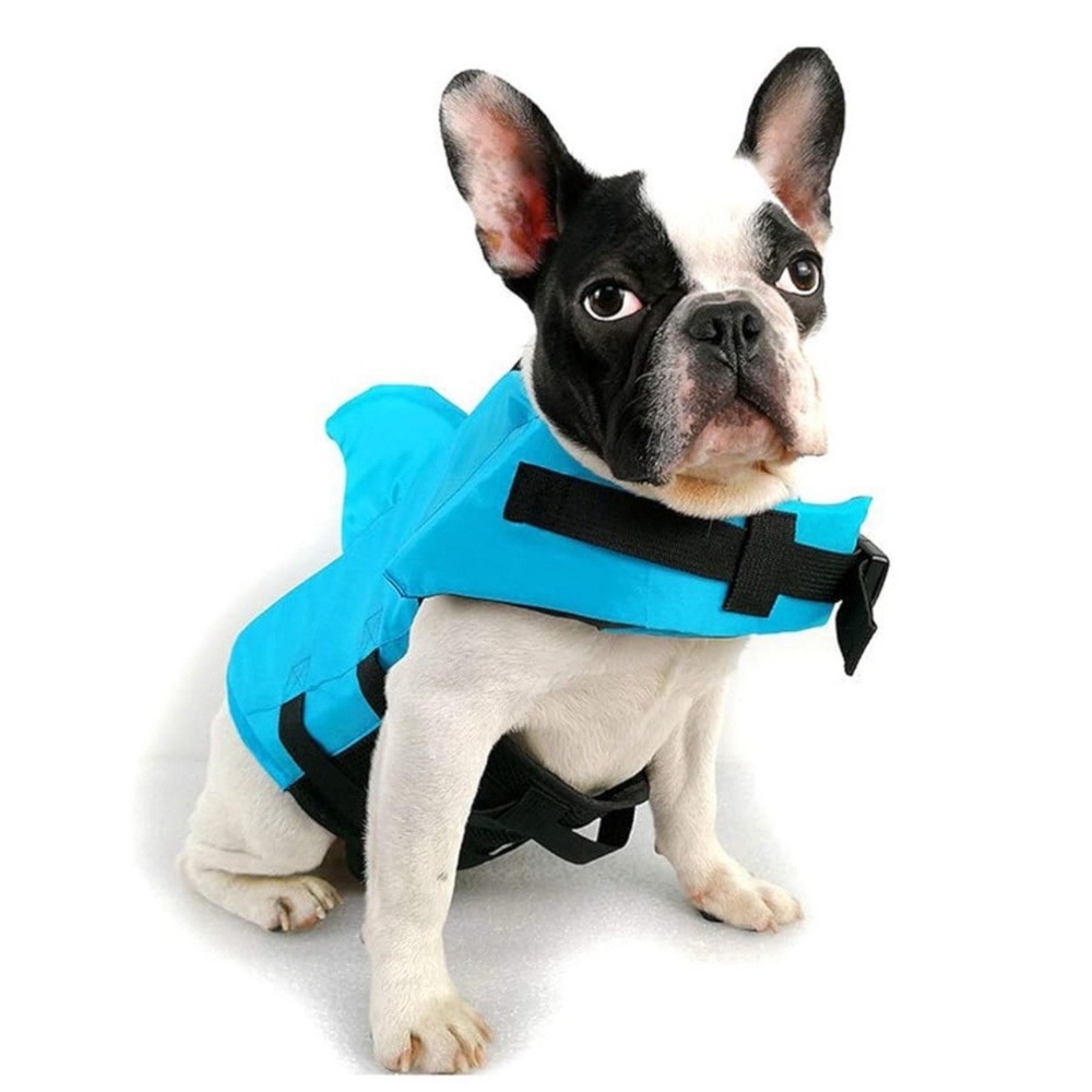 Dog Puppy Blue Shark Life Preserver Jacket Size Large Blue‎ Safety Handle
